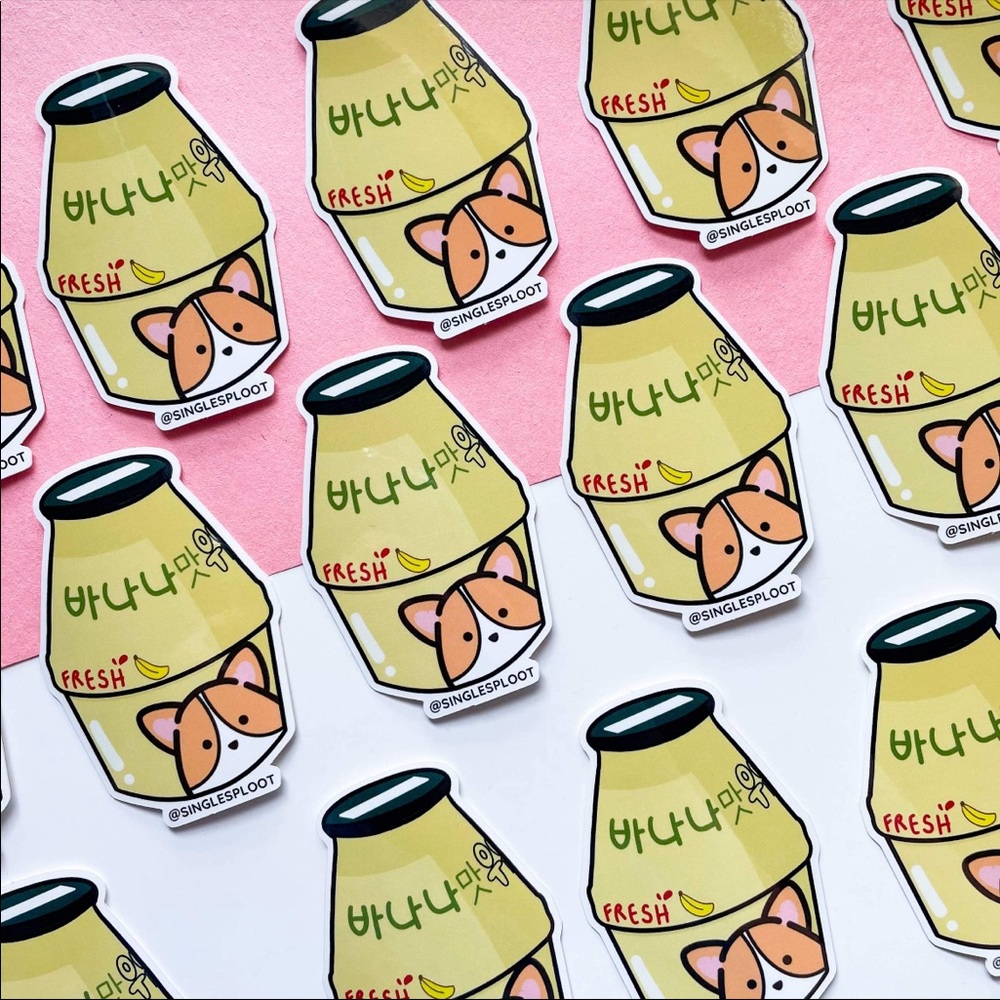 🧧SALE 3/$15 Banana Milk Corgi Sticker by Single Sploot